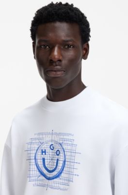 Sweater van katoenen badstof met logo-artwork, Wit