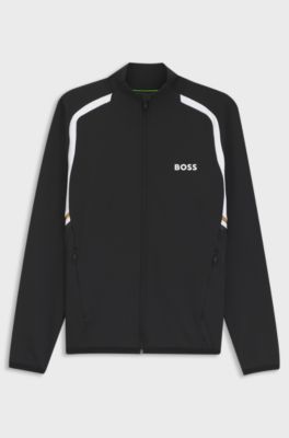 Felpa con zip in gabardine elasticizzata termoregolante, Nero