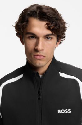 Zip-up sweatshirt in temperature-regulating stretch gabardine, Black