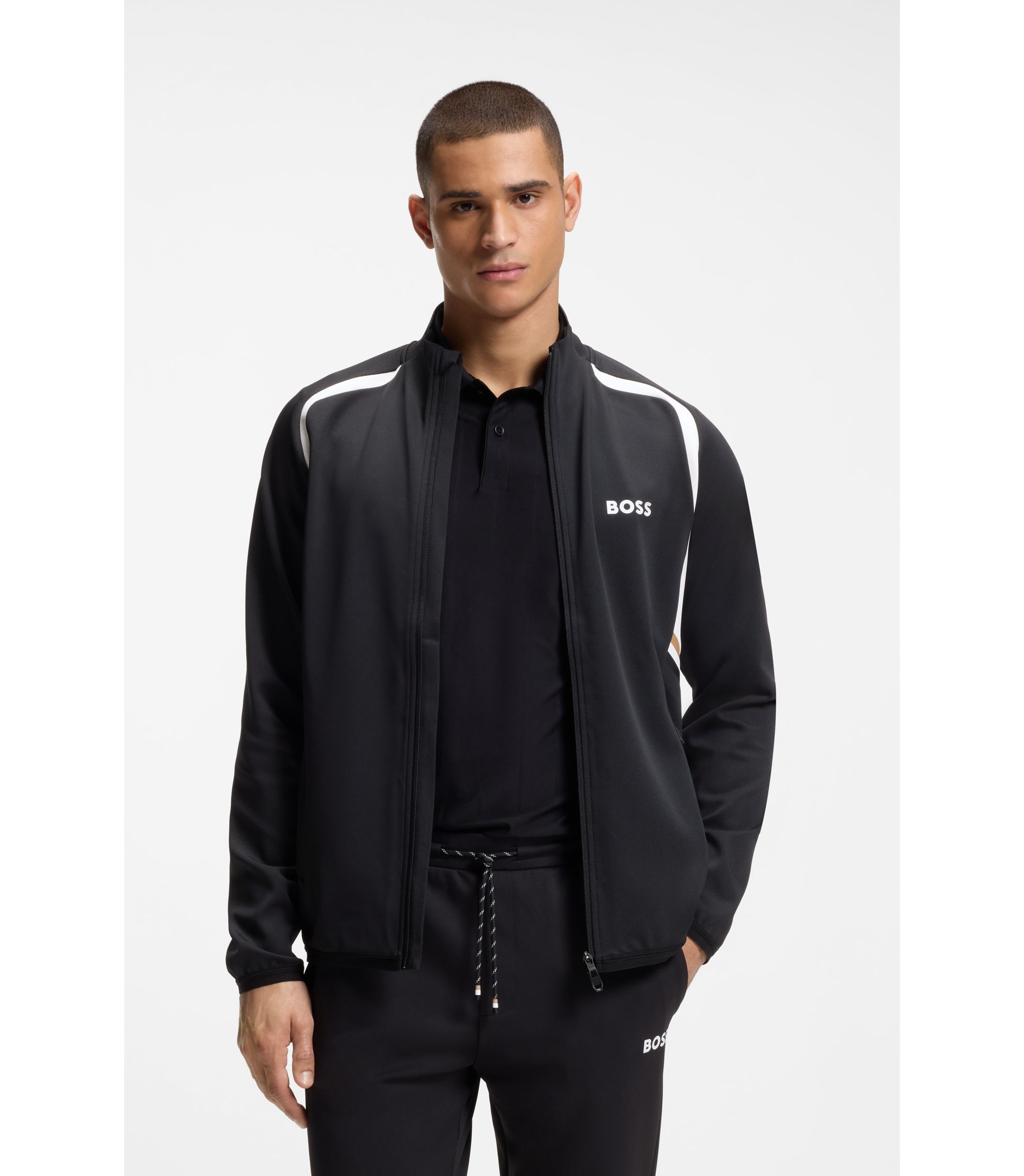 Sweatjacke aus temperaturregulierender Stretch-Gabardine mit Reißverschluss