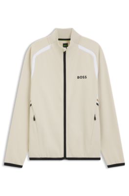 Zip-up sweatshirt in temperature-regulating stretch gabardine, Natural