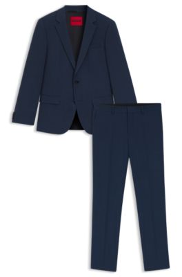 Slim-fit suit in patterned stretch fabric, Blue