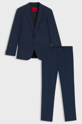 Slim-fit suit in patterned stretch fabric, Blue
