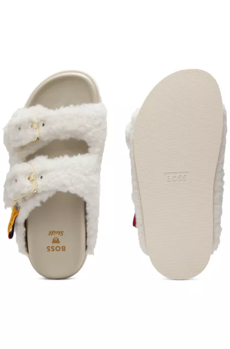 BOSS x Steiff buckled slides in teddy fabric