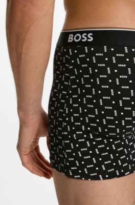 Three-pack of stretch-cotton logo-waistband boxer briefs, Black