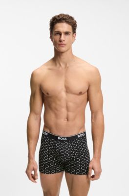 Three-pack of stretch-cotton logo-waistband boxer briefs, Black