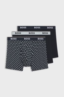 3-pack boxerkalsonger i bomullsstretch med logga p&aring; midjebanden, Bl&aring;