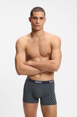 3-pack boxerkalsonger i bomullsstretch med logga p&aring; midjebanden, Bl&aring;