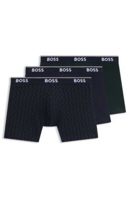 Three-pack of stretch-cotton boxer briefs, Black Patterned