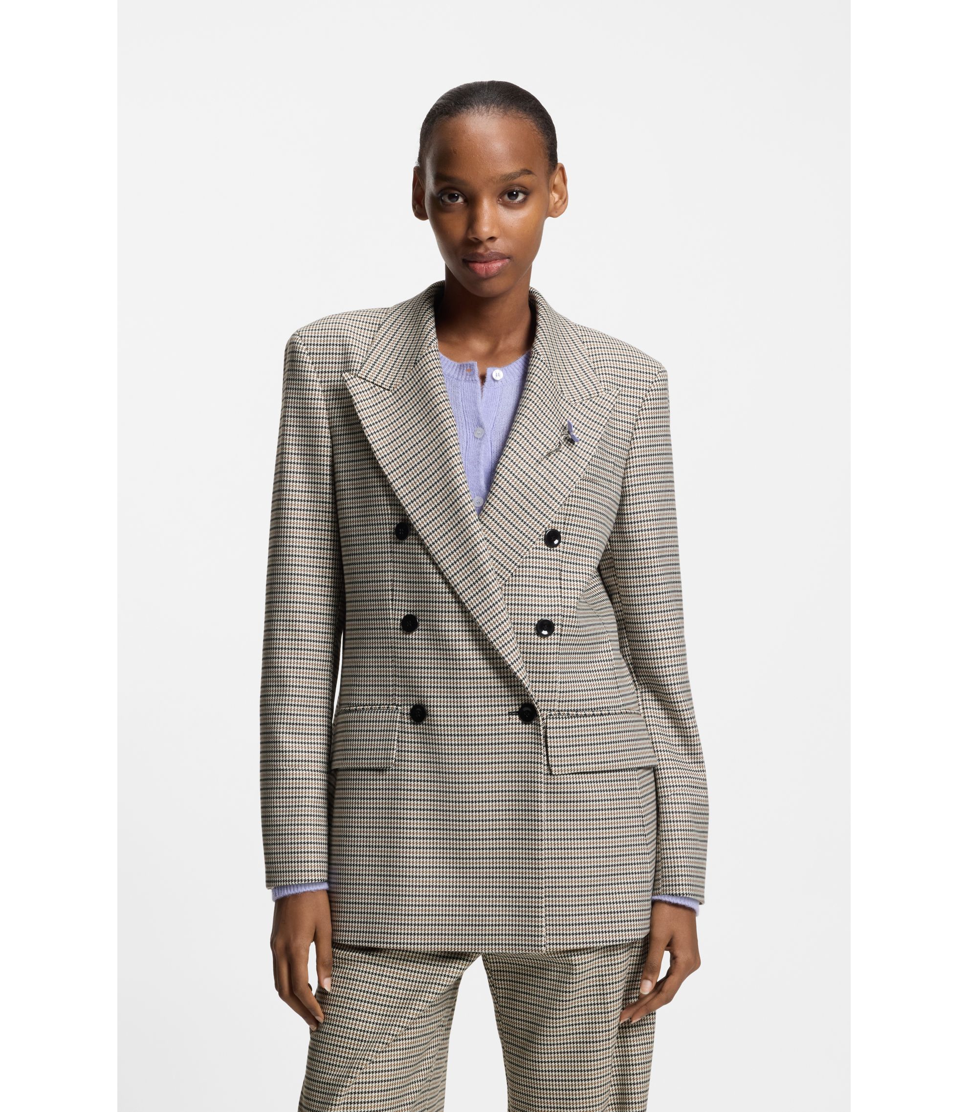 Relaxed-Fit Blazer mit filigranem Hahnentritt-Muster