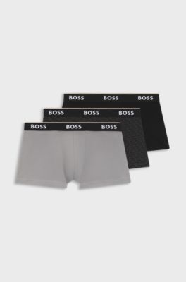 Three-pack of logo-detail trunks in stretch cotton, Black / Grey