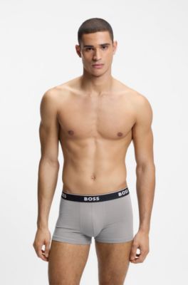 Three-pack of logo-detail trunks in stretch cotton, Black / Grey