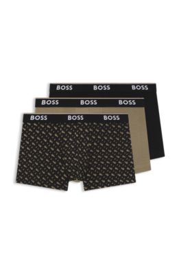 Set van drie korte boxers van stretchkatoen, Zwart / Beige