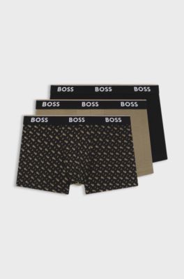 Three-pack of logo-detail trunks in stretch cotton, Black / Beige