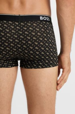 Three-pack of logo-detail trunks in stretch cotton, Black / Beige