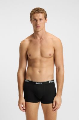Set van drie korte boxers met logodetail van stretchkatoen, Zwart / Beige