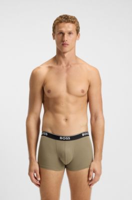 Three-pack of logo-detail trunks in stretch cotton, Black / Beige