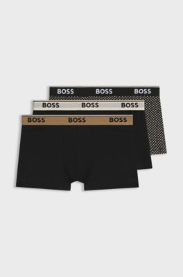 Three-pack of logo-detail trunks in stretch cotton, Black