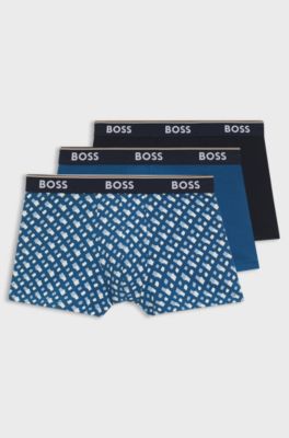 Three-pack of logo-detail trunks in stretch cotton, Blue