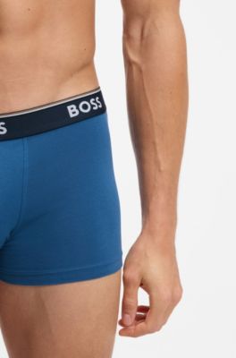 Three-pack of logo-detail trunks in stretch cotton, Blue