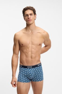 Three-pack of logo-detail trunks in stretch cotton, Blue