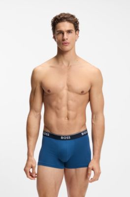 Three-pack of logo-detail trunks in stretch cotton, Blue