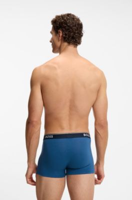 Three-pack of logo-detail trunks in stretch cotton, Blue