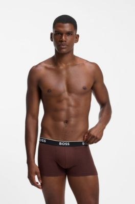 Three-pack of logo-detail trunks in stretch cotton, Brown / Black