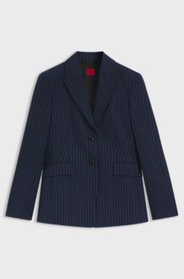 Regular-fit blazer met krijtstrepen, Donkerblauw
