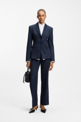 Regular-fit blazer met krijtstrepen, Donkerblauw