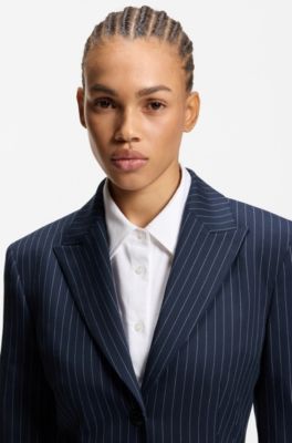 Regular-fit blazer met krijtstrepen, Donkerblauw