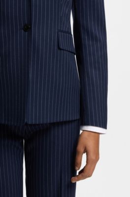 Regular-fit blazer met krijtstrepen, Donkerblauw