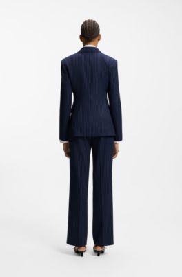 Regular-fit blazer met krijtstrepen, Donkerblauw