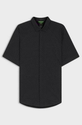 Regular-fit shirt in knitted cotton piqu&eacute;, Grey Patterned