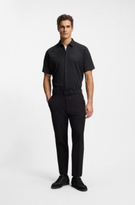 Regular-fit shirt in knitted cotton piqu&eacute;, Grey Patterned