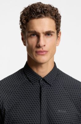 Regular-fit shirt in knitted cotton piqu&eacute;, Grey Patterned