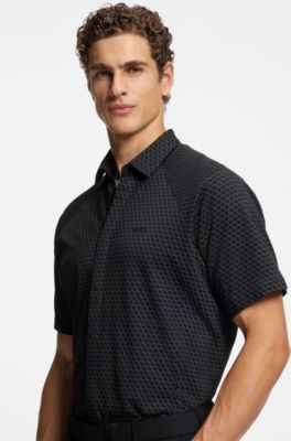 Regular-fit shirt in knitted cotton piqu&eacute;, Grey Patterned