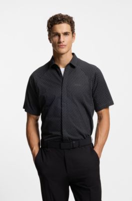 Camicia regular fit in piqu&eacute; di cotone effetto maglia, Grigio a motivi