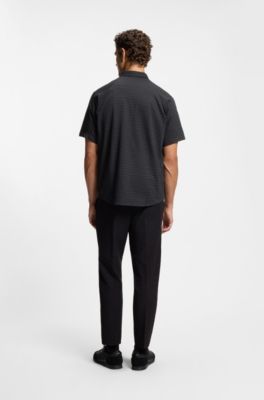 Regular-fit shirt in knitted cotton piqu&eacute;, Grey Patterned