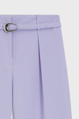 Pleat-front trousers with buckled belt, Light Purple