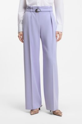 Pleat-front trousers with buckled belt, Light Purple
