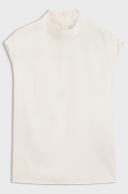 Mock-neck top in stretch silk, White