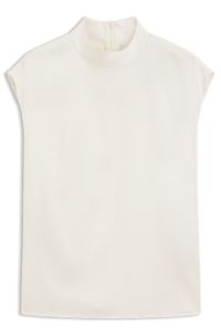 Mock-neck top in stretch silk, White