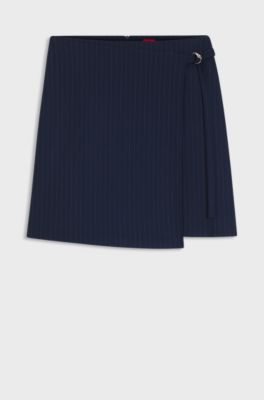 Belted pencil skirt with pinstripe, Blue Patterned
