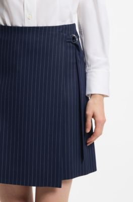 Kokerrok met krijtstreep en riem, Blauw met dessin