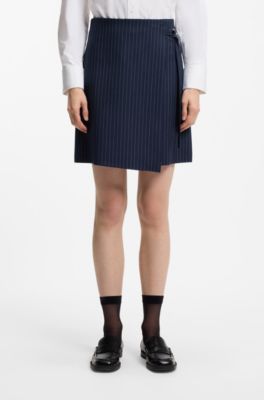 Belted pencil skirt with pinstripe, Blue Patterned