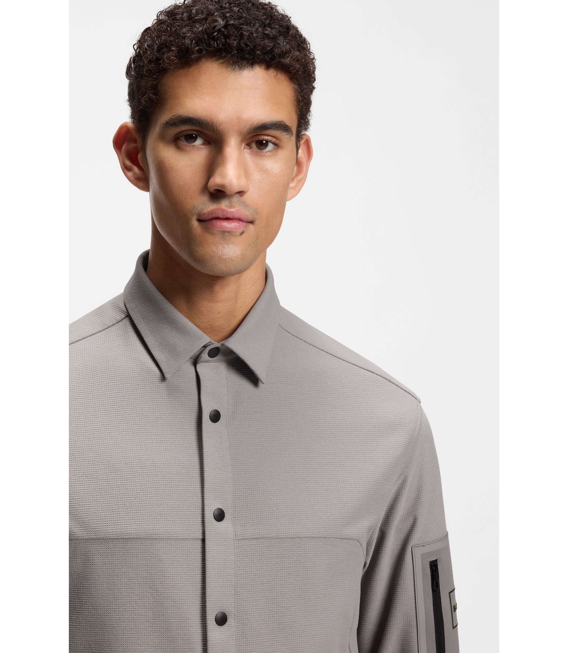 BOSS - Relaxed-fit overshirt in waffle fabric - Light Grey