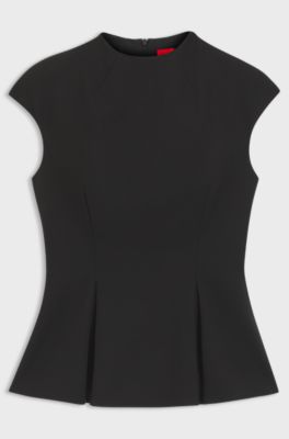 Peplum-hem top with pleat details, Black