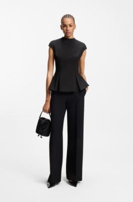Peplum-hem top with pleat details, Black