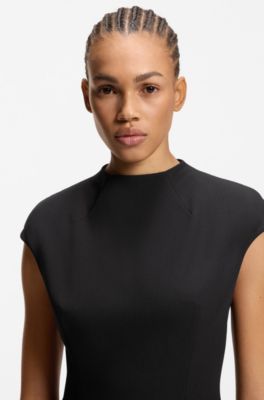 Peplum-hem top with pleat details, Black